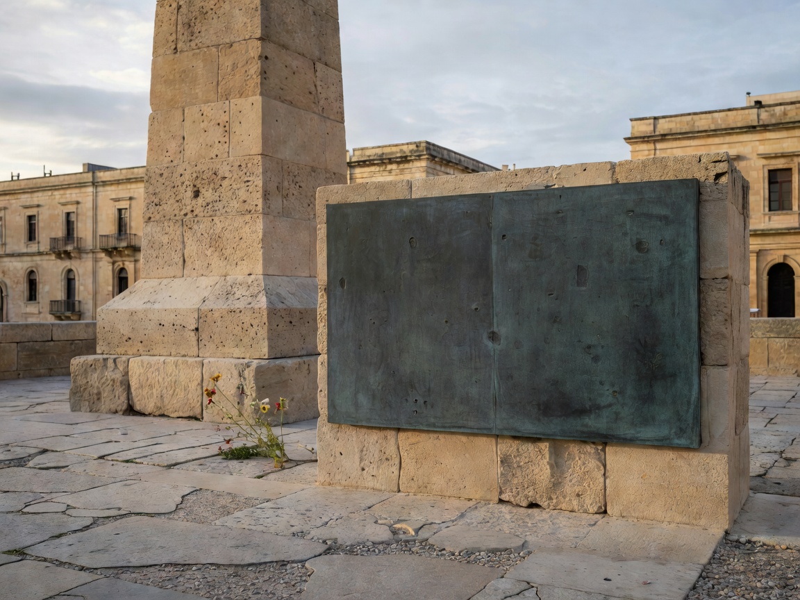 Wartime memorial plaque and monument honoring civilian resilience and the award of the George Cross to Malta in 1942