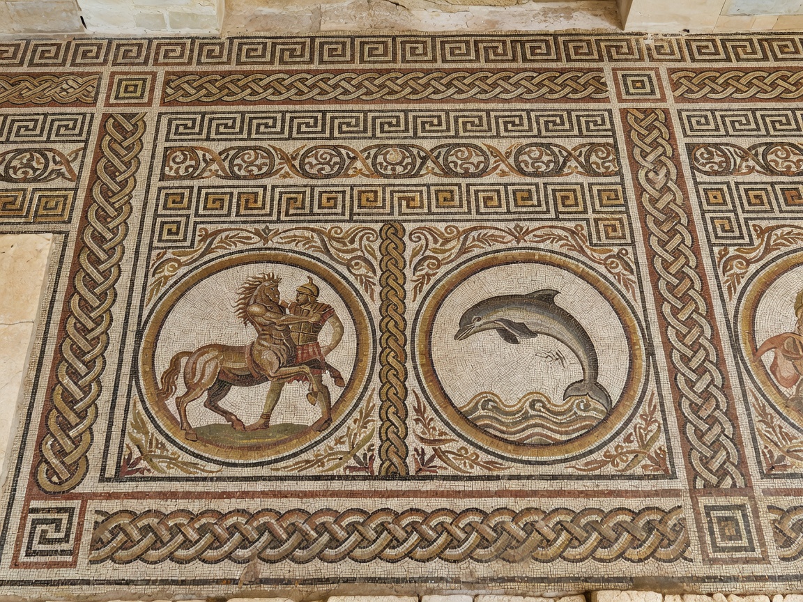 Finely detailed Hellenistic and Roman mosaic pavement preserved at the Domvs Romana museum in Rabat Malta